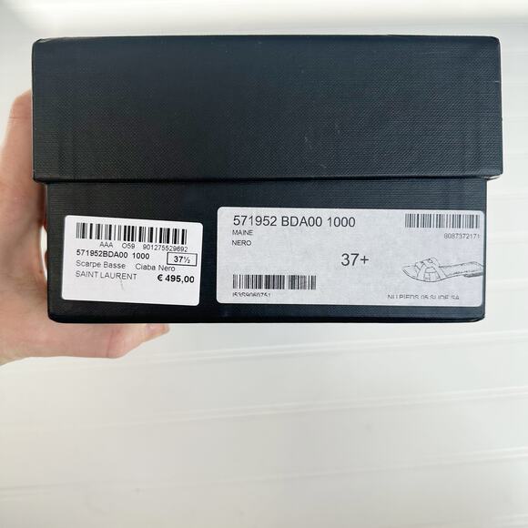 Saint Laurent Tribute Sandal Flat Mules Black Slides Smooth Leather 37.5 - Picture 5 of 7